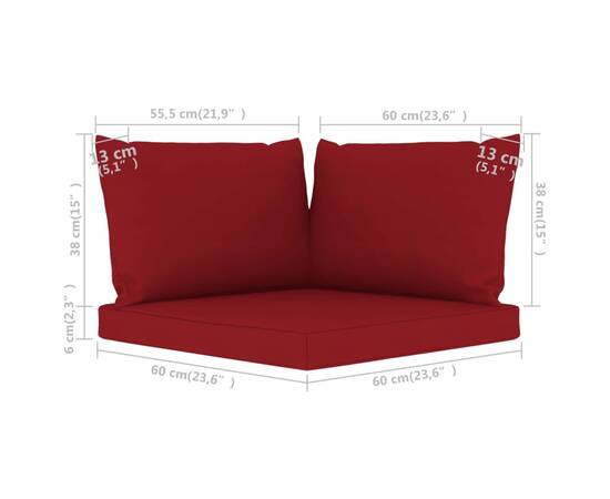 Perne pentru canapea din paleți, 3 buc., roșu vin, textil, 6 image