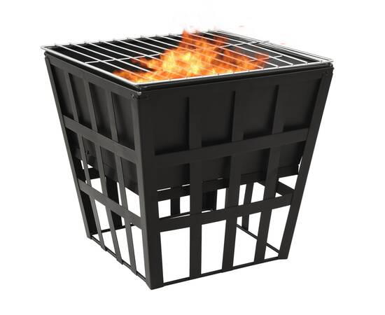 Vatră de foc 2-in-1 cu grătar, 34x34x48 cm, oțel, 3 image