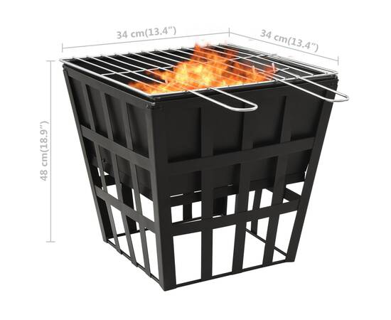 Vatră de foc 2-in-1 cu grătar, 34x34x48 cm, oțel, 6 image