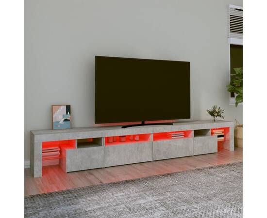 Comodă tv cu lumini led, gri beton, 280x36,5x40cm, 5 image