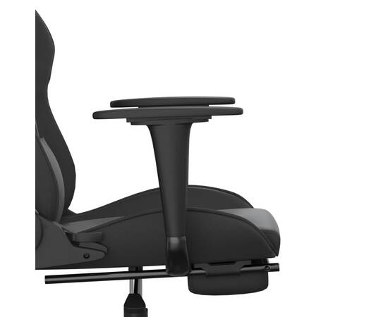 Scaun de gaming cu masaj/suport picioare, negru, piele eco, 11 image