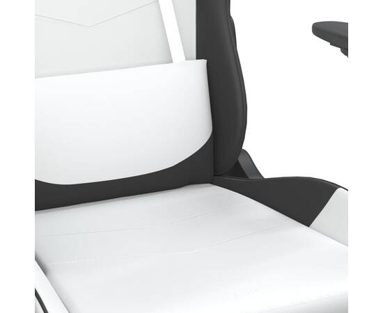 Scaun de gaming masaj/suport picioare alb/negru piele eco, 9 image