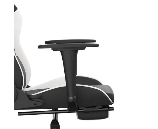 Scaun de gaming masaj/suport picioare alb/negru piele eco, 11 image