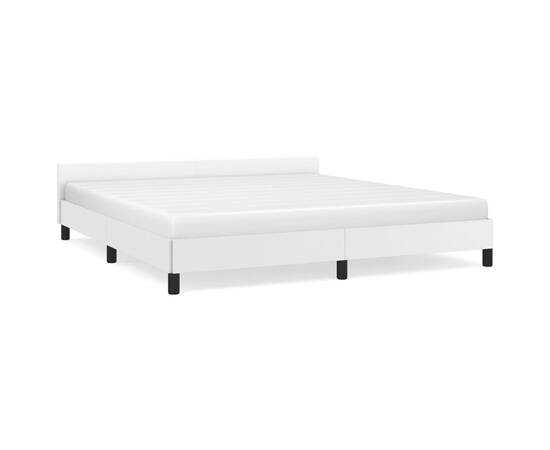 Cadru de pat cu tăblie, alb, 180x200 cm, piele ecologică, 2 image