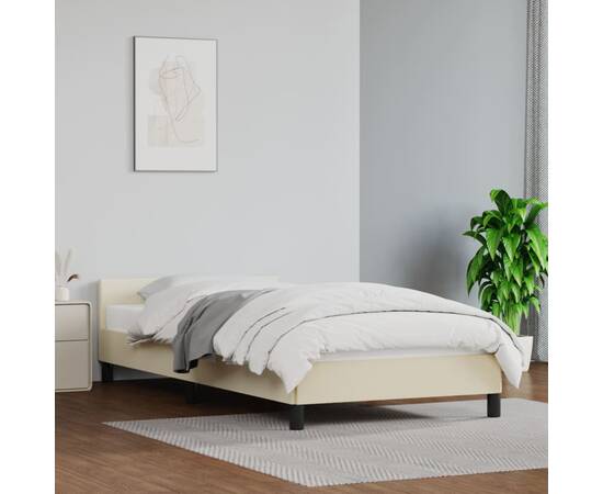Cadru de pat cu tăblie, crem, 100x200 cm, piele ecologică