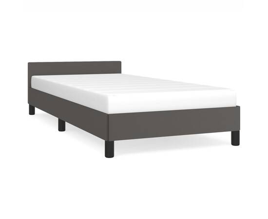 Cadru de pat cu tăblie, gri, 90x200 cm, piele ecologică, 2 image