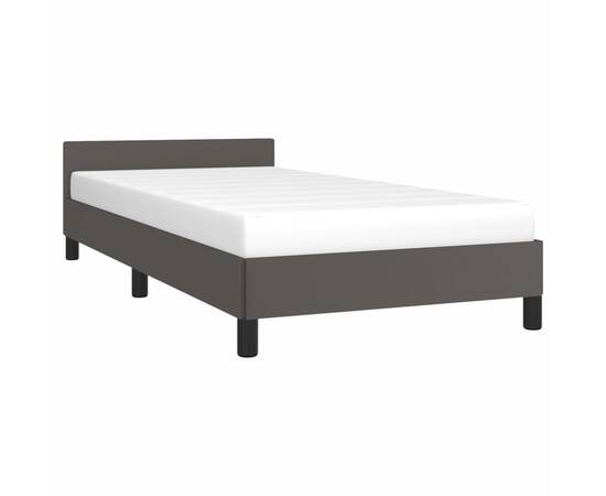 Cadru de pat cu tăblie, gri, 90x200 cm, piele ecologică, 3 image