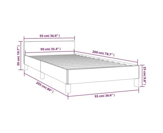 Cadru de pat cu tăblie, gri, 90x200 cm, piele ecologică, 9 image