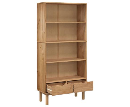 Bibliotecă cu 2 sertare, maro, lemn masiv de pin, 5 image