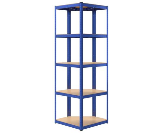 Raft de colț cu 5 niveluri, albastru, oțel și lemn prelucrat, 6 image