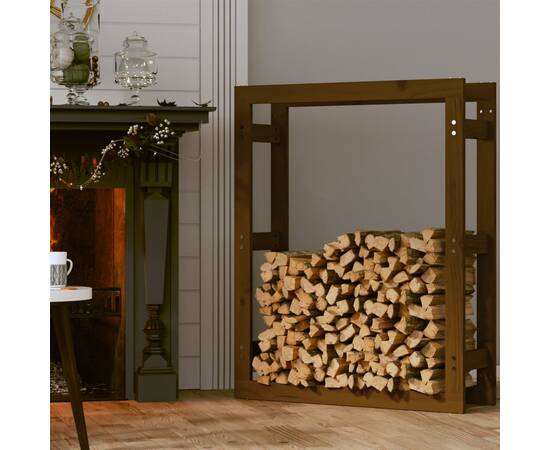 Rastel lemne de foc, maro miere, 80x25x100 cm, lemn masiv pin, 3 image