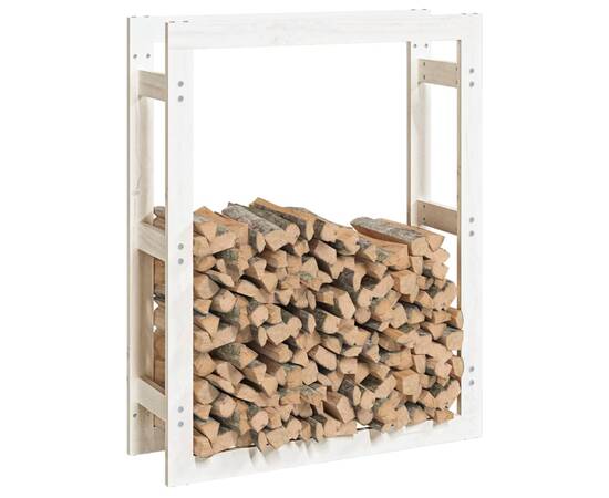 Rastel pentru lemne de foc, alb, 80x25x100 cm, lemn masiv pin, 4 image