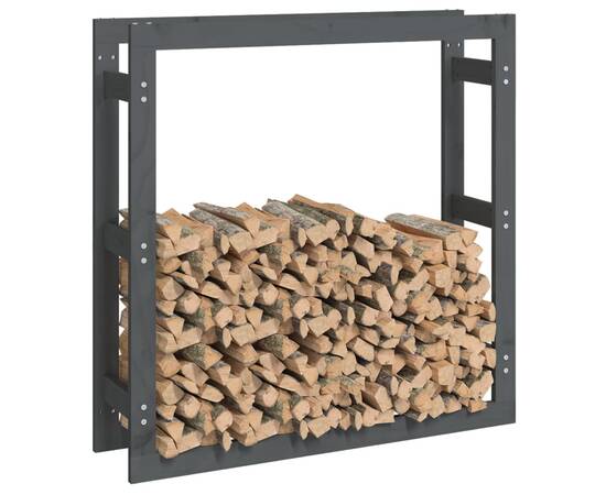 Rastel pentru lemne de foc, gri, 100x25x100 cm, lemn masiv pin, 4 image
