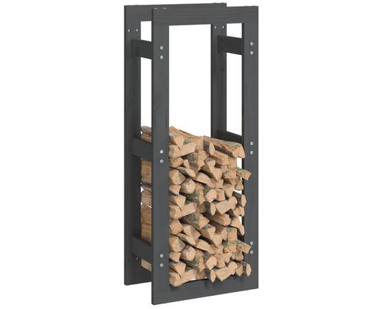 Rastel pentru lemne de foc, gri, 41x25x100 cm, lemn masiv pin, 4 image