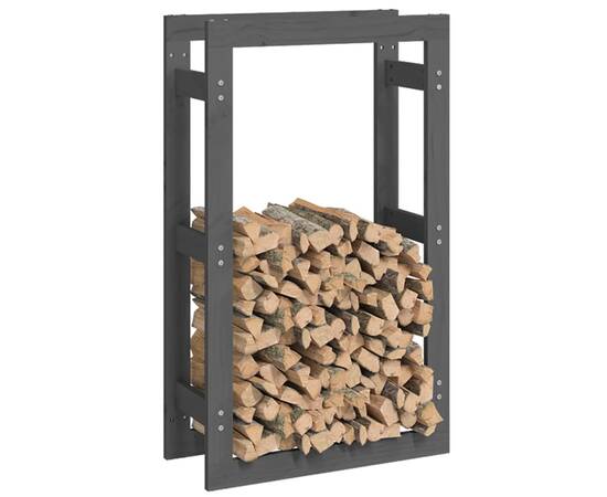 Rastel pentru lemne de foc, gri, 60x25x100 cm, lemn masiv pin, 4 image