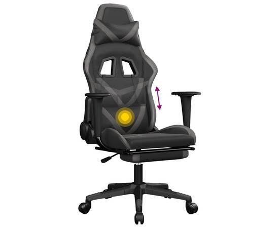 Scaun de gaming cu masaj/suport picioare, negru/gri, piele eco, 8 image