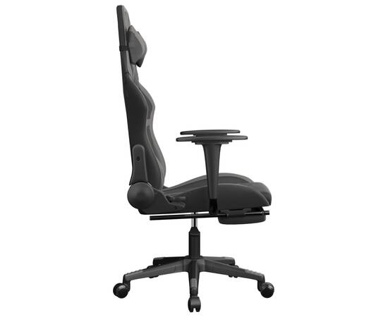 Scaun de gaming cu masaj/suport picioare, negru/gri, piele eco, 5 image