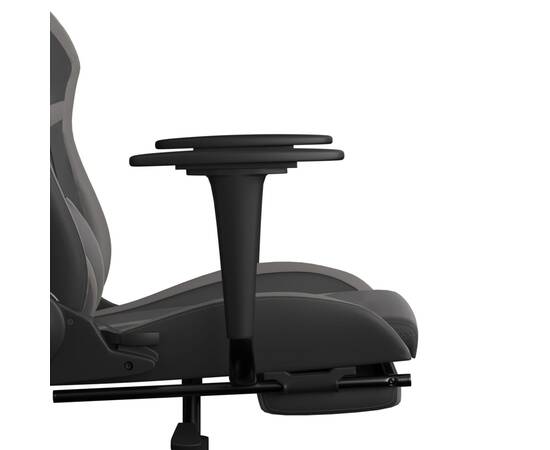 Scaun de gaming cu masaj/suport picioare, negru/gri, piele eco, 11 image