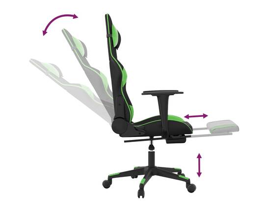 Scaun de gaming cu suport picioare negru/verde, piele ecologică, 7 image