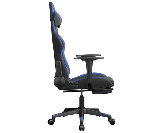 Scaun de gaming masaj/suport picioare negru/albastru piele eco, 5 image