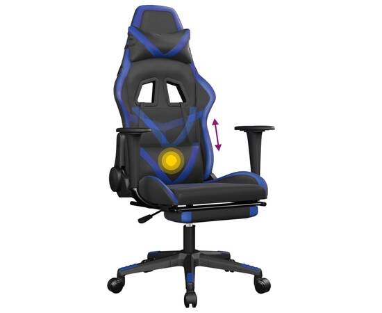 Scaun de gaming masaj/suport picioare negru/albastru piele eco, 8 image