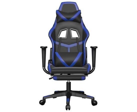 Scaun de gaming masaj/suport picioare negru/albastru piele eco, 4 image