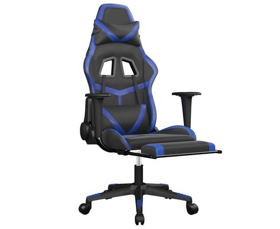 Scaun de gaming masaj/suport picioare negru/albastru piele eco, 3 image