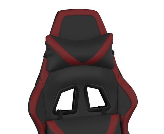 Scaun de gaming masaj/suport picioare negru/roșu vin piele eco, 10 image