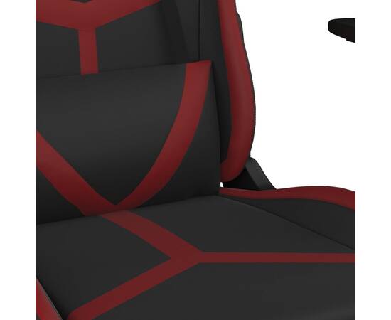 Scaun de gaming masaj/suport picioare negru/roșu vin piele eco, 9 image