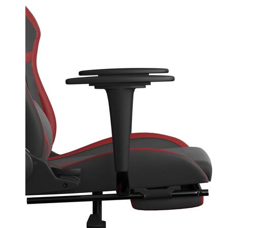 Scaun de gaming masaj/suport picioare negru/roșu vin piele eco, 11 image