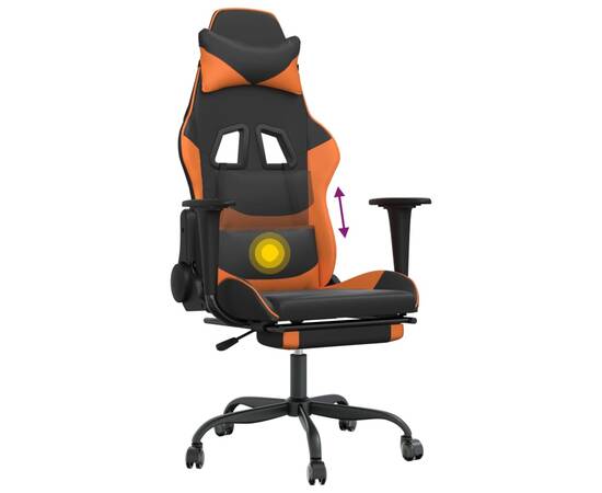 Scaun gaming masaj/suport picioare, negru/portocaliu, piele eco, 8 image