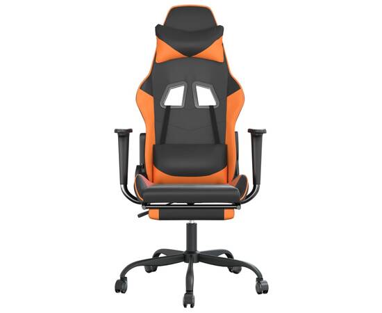 Scaun gaming masaj/suport picioare, negru/portocaliu, piele eco, 4 image