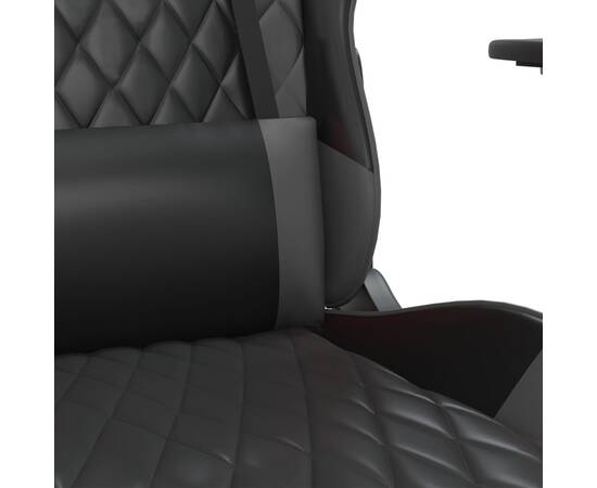 Scaun de gaming cu masaj/suport picioare, negru/gri, piele eco, 9 image