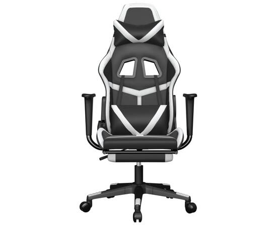 Scaun de gaming cu suport picioare, negru/alb, piele ecologică, 3 image