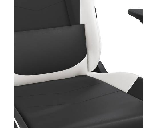 Scaun de gaming cu suport picioare, negru/alb, piele ecologică, 9 image
