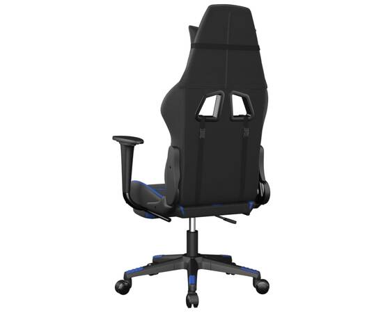 Scaun de gaming cu suport picioare, negru/albastru, piele eco, 5 image