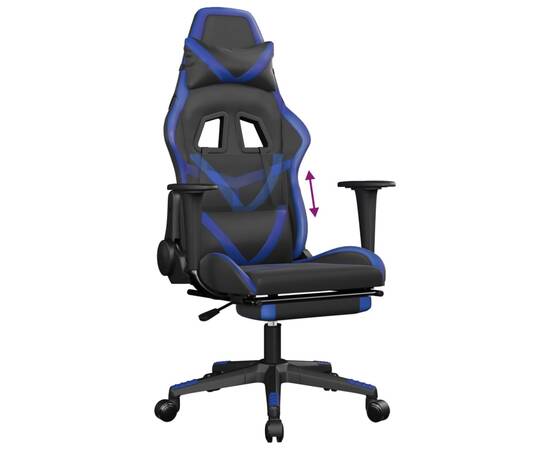 Scaun de gaming cu suport picioare, negru/albastru, piele eco, 8 image