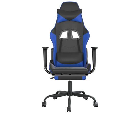 Scaun de gaming cu suport picioare, negru/albastru, piele eco, 3 image