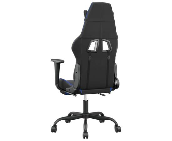 Scaun de gaming cu suport picioare, negru/albastru, piele eco, 5 image