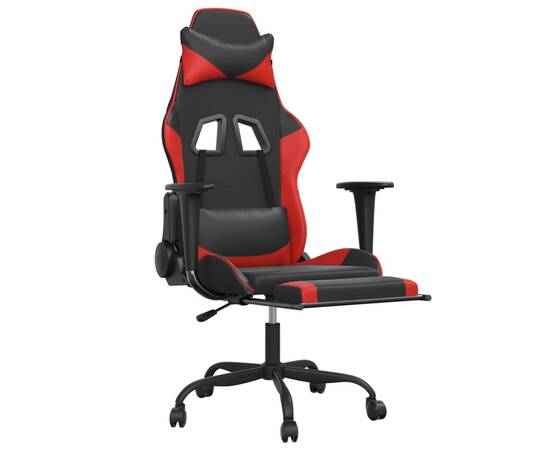 Scaun de gaming cu suport picioare, negru/roșu, piele ecologică, 6 image