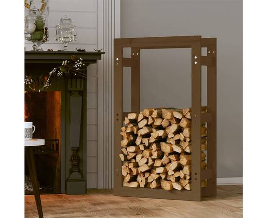 Rastel lemne de foc, maro miere, 60x25x100 cm, lemn masiv pin, 3 image