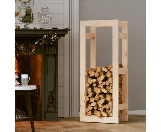 Rastel pentru lemne de foc, 41x25x100 cm, lemn masiv pin, 3 image