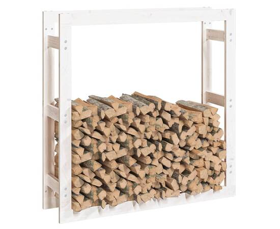 Rastel pentru lemne de foc, alb, 100x25x100 cm, lemn masiv pin, 4 image