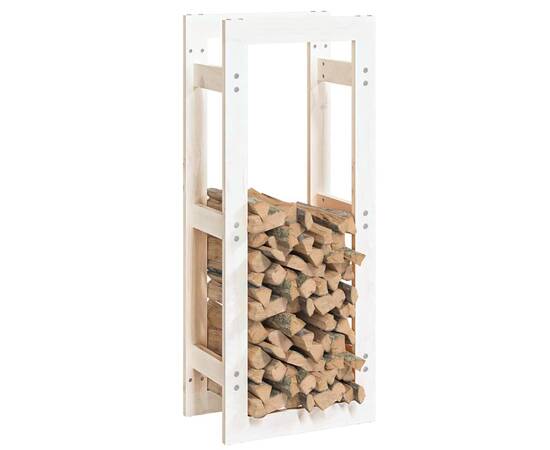 Rastel pentru lemne de foc, alb, 41x25x100 cm, lemn masiv pin, 4 image