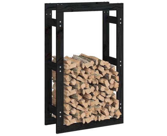 Rastel pentru lemne de foc, negru, 60x25x100 cm lemn masiv pin, 4 image