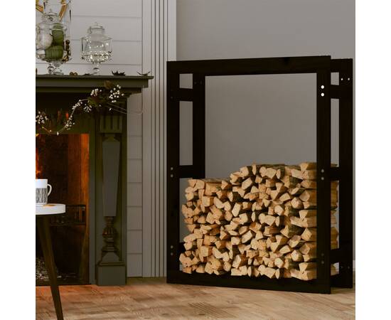 Rastel pentru lemne de foc, negru, 80x25x100 cm, lemn masiv pin, 3 image
