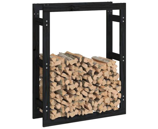 Rastel pentru lemne de foc, negru, 80x25x100 cm, lemn masiv pin, 4 image