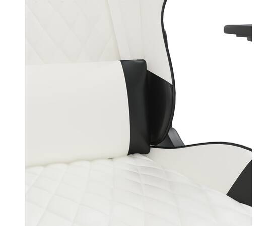 Scaun de gaming cu suport picioare, alb/negru, piele ecologică, 9 image