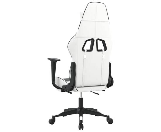 Scaun de gaming cu suport picioare, alb/negru, piele ecologică, 5 image