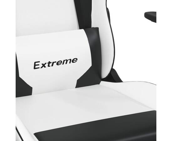 Scaun de gaming cu suport picioare, alb/negru, piele ecologică, 9 image